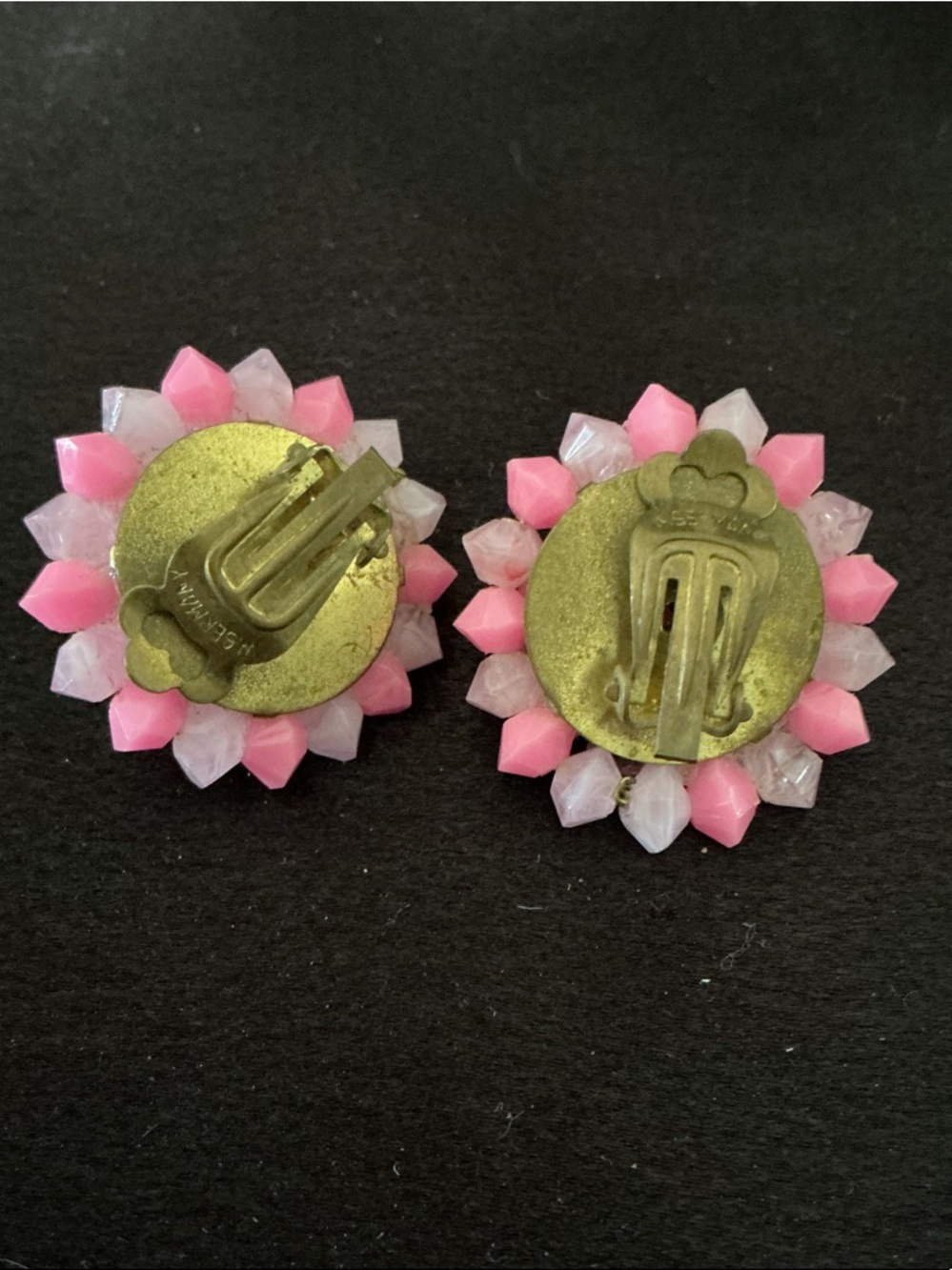 Miriam Haskell Pink Heart Cluster Beaded Earrings - Picture 2 of 4
